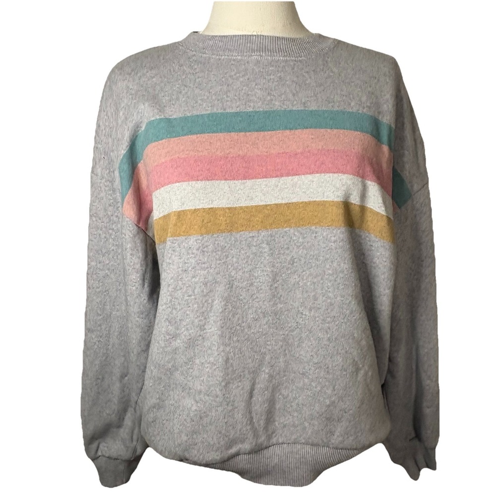 American Eagle Ahh-mazingly Soft Crewneck Striped Gray Women's Small Oversized